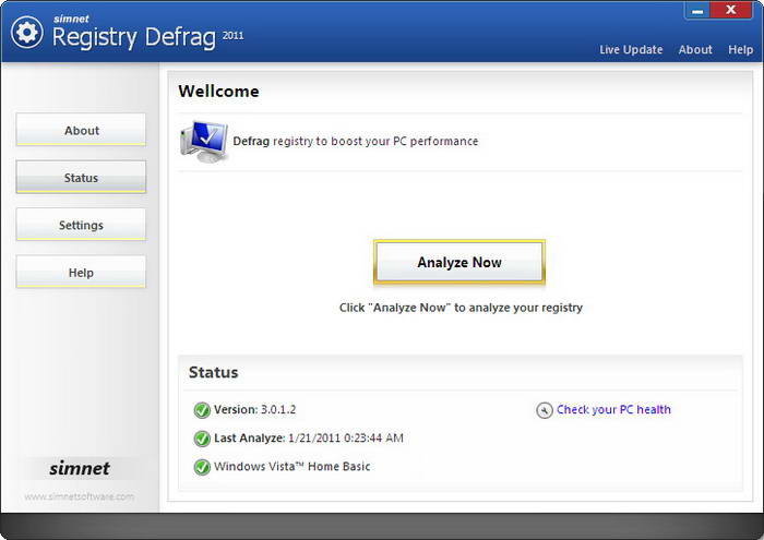 Simnet Registry Defrag 2011