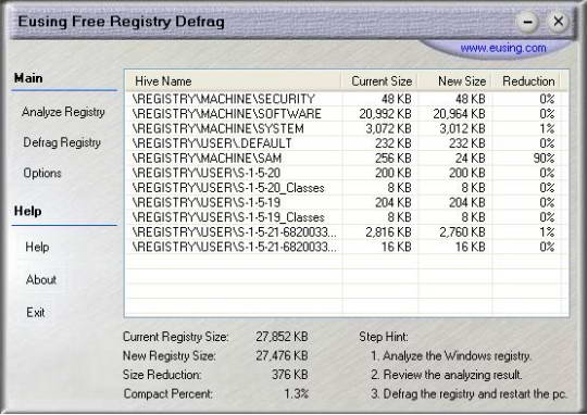 Eusing Free Registry Defrag