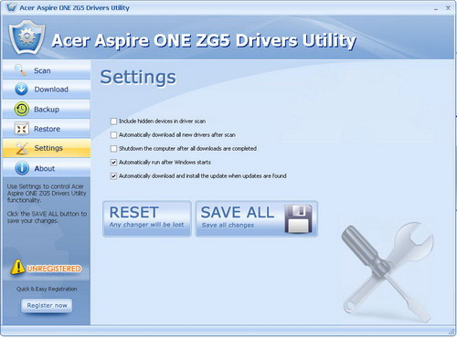 Acer Aspire ONE ZG5 Drivers Utility