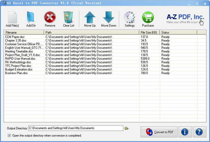 AZ Excel to PDF Converter