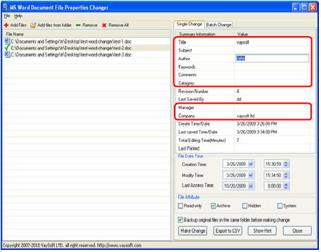 MS PowerPoint File Properties Changer