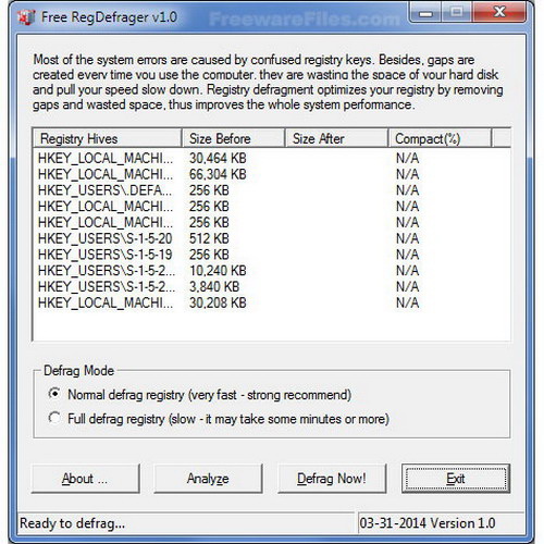 Free RegDefrager portable(32bit)