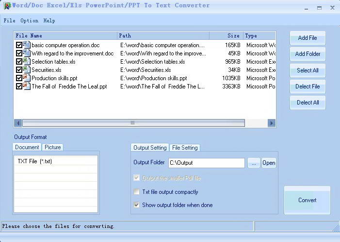 Word/Doc Excel/Xls PowerPoint/PPT To Text Converter