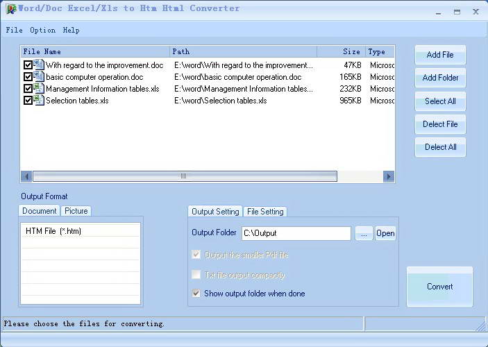 Word/Doc Excel/Xls to Htm Html Converter