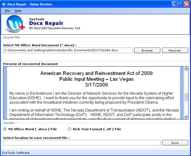 Recover 2007 Word File