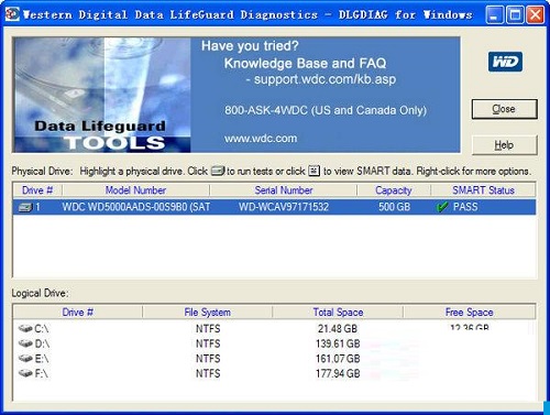 西数硬盘原厂检测工具(Western Digital Data LifeGuard Diagnostics)