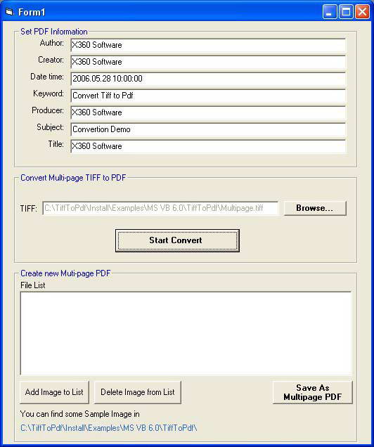 X360 Tiff to Pdf Image ActiveX Control