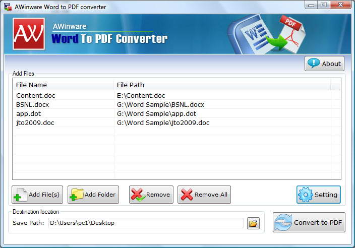 AWinware Word to PDF Converter