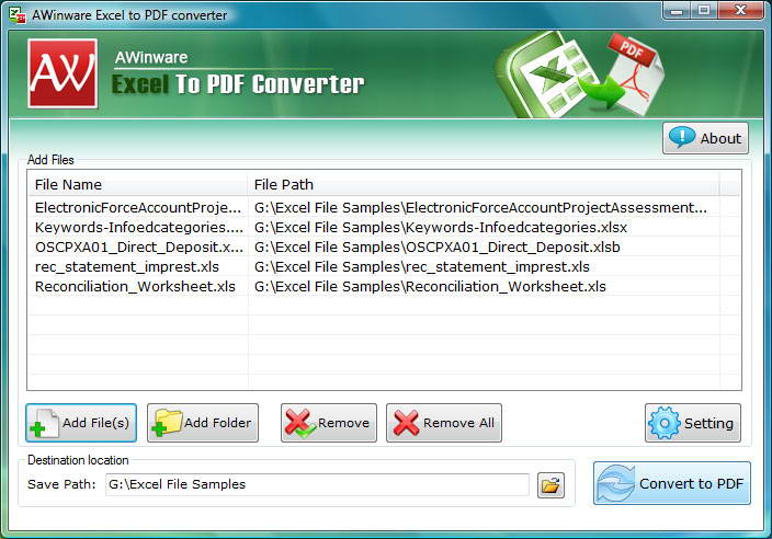 AWinware Excel to PDF Converter