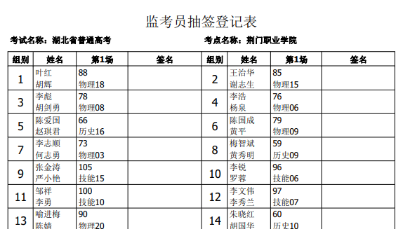 晨辉监考员抽签软件(最多开考10科)