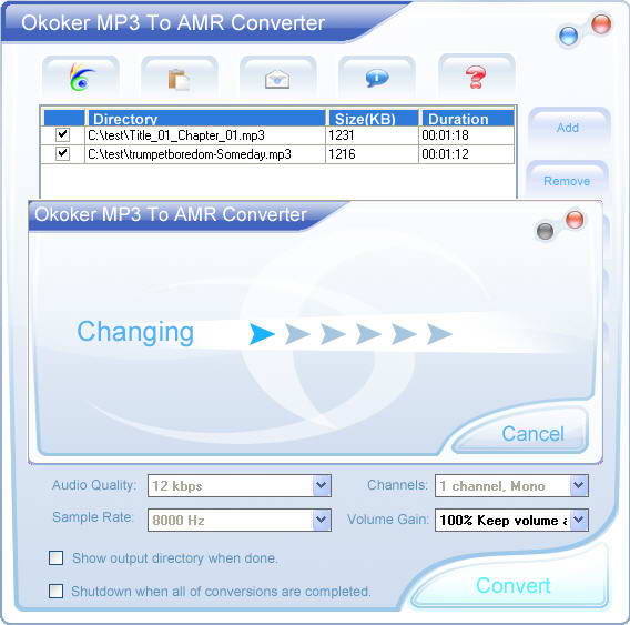 Okoker MP3 to AMR Converter