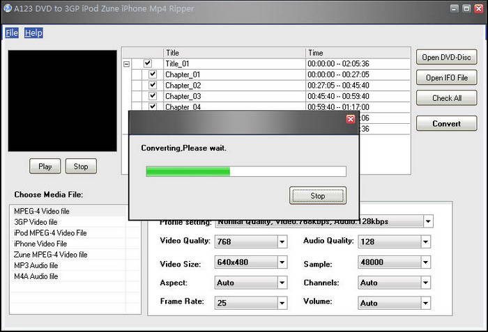 A123 DVD to 3GP iPod Zune iPhone MP4 Ripper