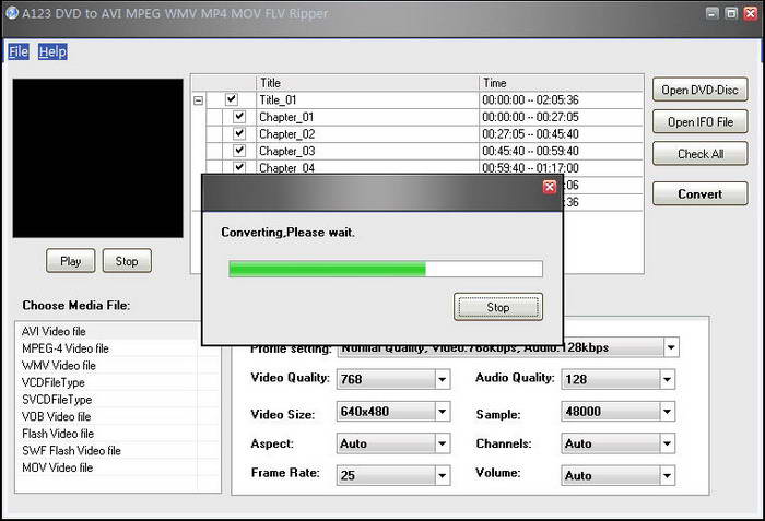 A123 DVD to AVI MPEG WMV MP4 MOV FLV Ripper