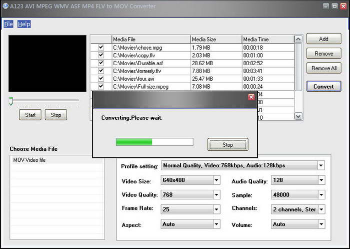 A123 AVI MPEG WMV ASF MP4 FLV to MOV Converter