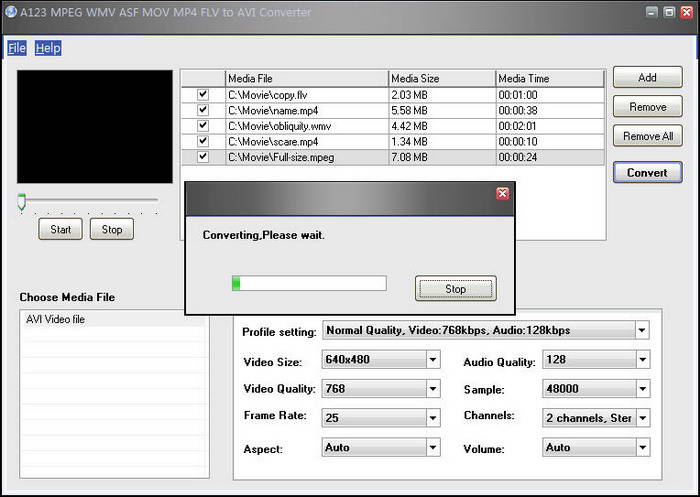 A123 MPEG WMV ASF MOV MP4 FLV to AVI Converter