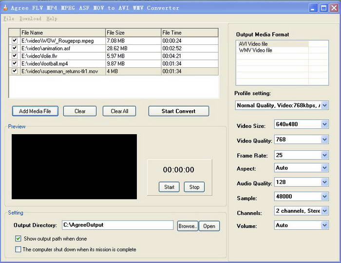 Agree FLV MP4 MPEG ASF MOV to AVI WMV Converter