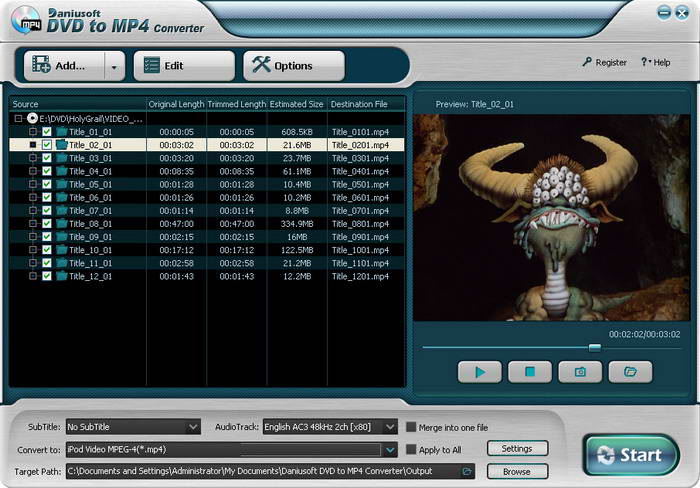 Daniusoft DVD to MP4 Converter