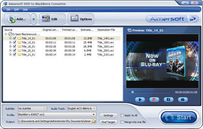 Aimersoft DVD to BlackBerry Converter