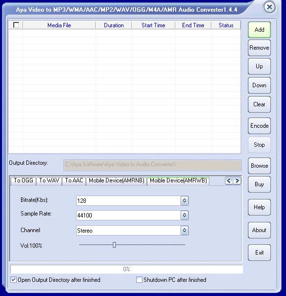 Aya Video to MP3/WMA/AAC/MP2/WAV/OGG/M4A/AMR Converter