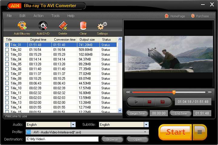 AinSofts Blu-ray To AVI Converter