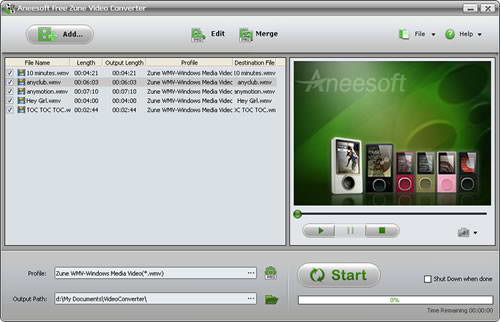 Aneesoft Free Zune Video Converter