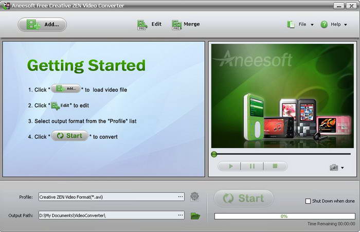 Aneesoft Free Creative ZEN Video Converter