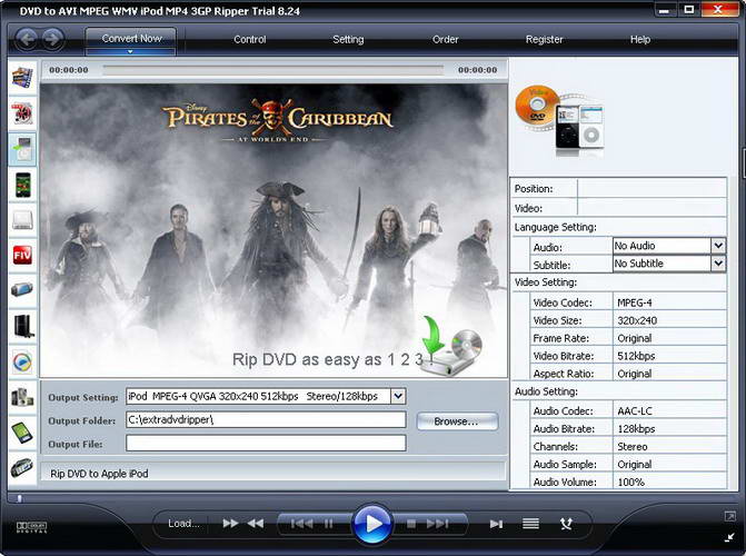 DVD to AVI MPEG WMV iPod MP4 3GP Ripper