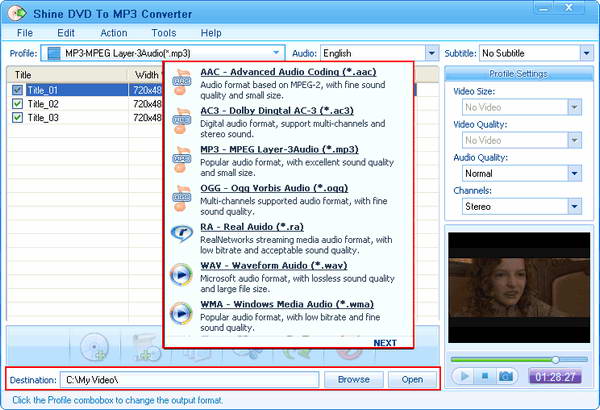 Shine DVD to MP3 Converter