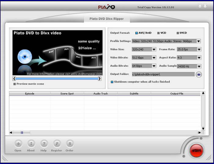 Plato DVD to DivX Ripper