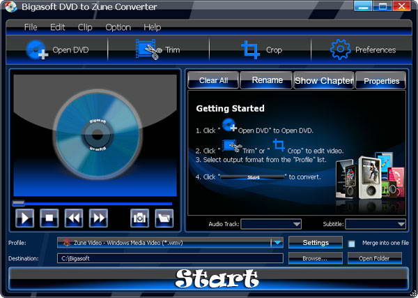 Bigasoft DVD to Zune Converter