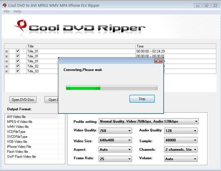 Cool Free DVD to AVI MPEG WMV MP4 ripper