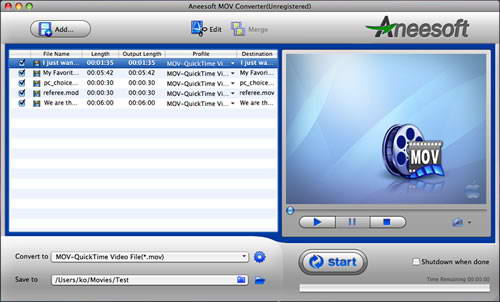 Aneesoft MOV Converter for Mac