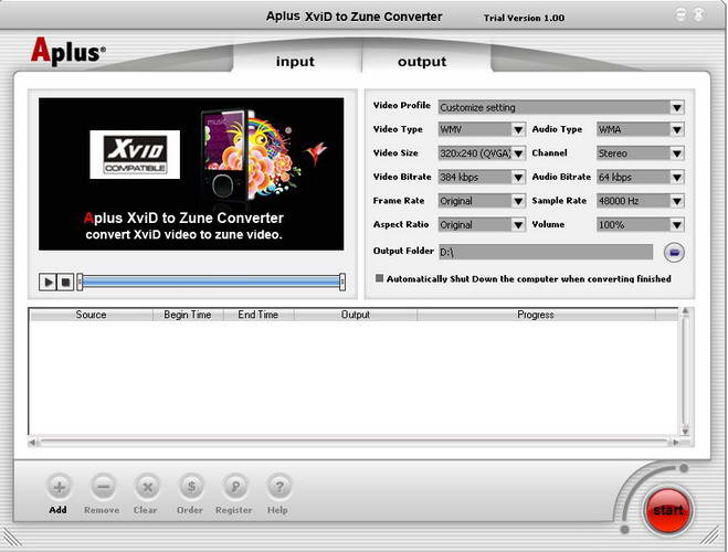 Aplus XviD to ZUNE Converter