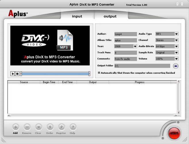 Aplus DivX to MP3 Converter