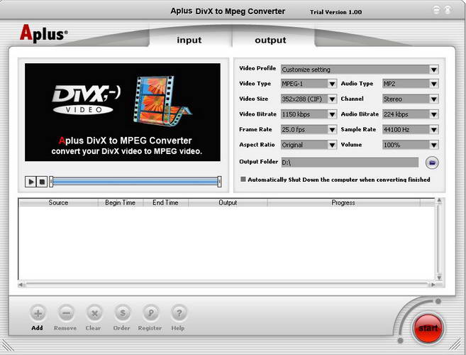 Aplus DivX to MPEG Converter