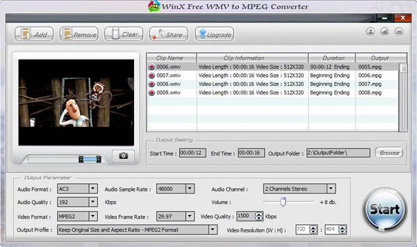 WinX Free WMV to MPEG Converter