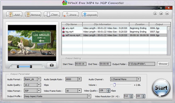 WinX Free MP4 to 3GP Video Converter