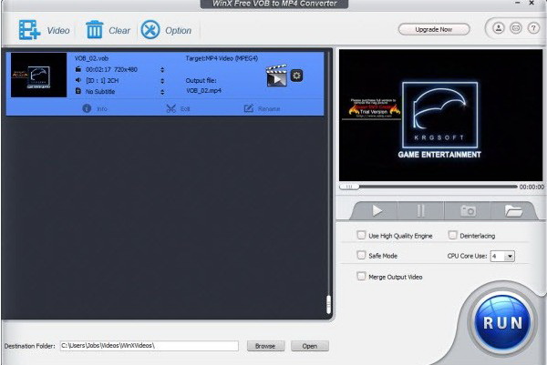 WinX Free VOB to MP4 Converter