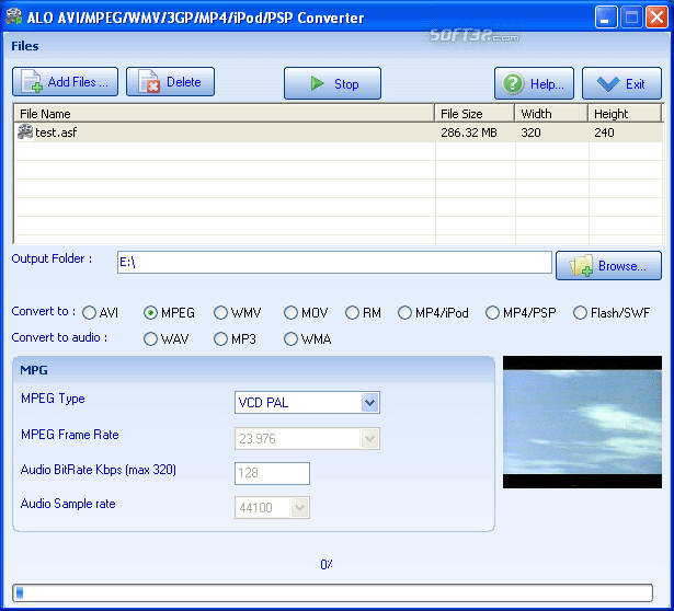 ALO AVI MPEG WMV 3GP MP4 iPod PSP Converter