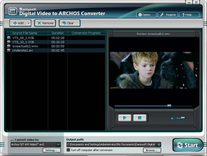 Daniusoft Digital Video to ARCHOS Converter