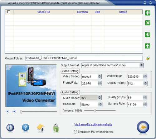 Amadis iPod/PSP/3GP/MP4/AVI Converter