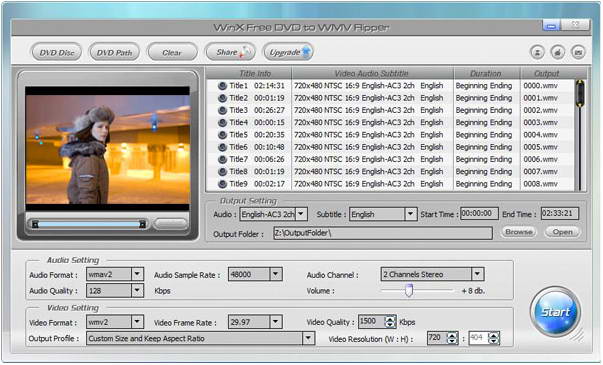 WinX Free DVD to WMV Ripper