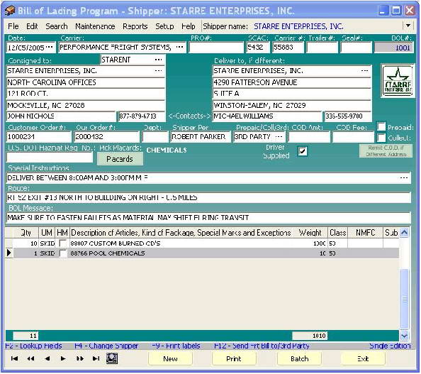 Star Bill of Lading