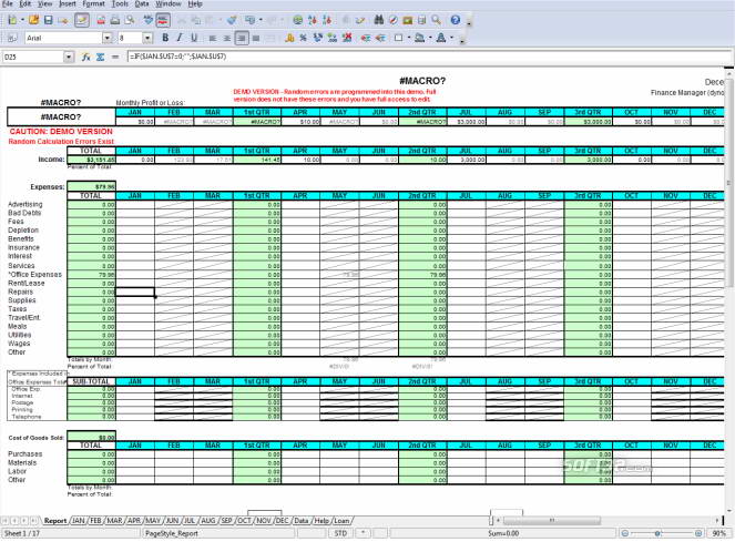 Profit Loss Report Spreadsheet