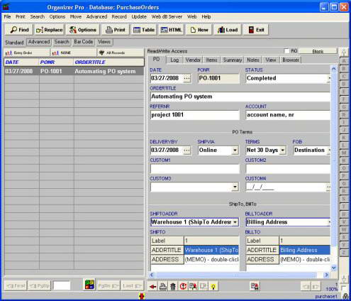 Purchase Order Organizer Pro