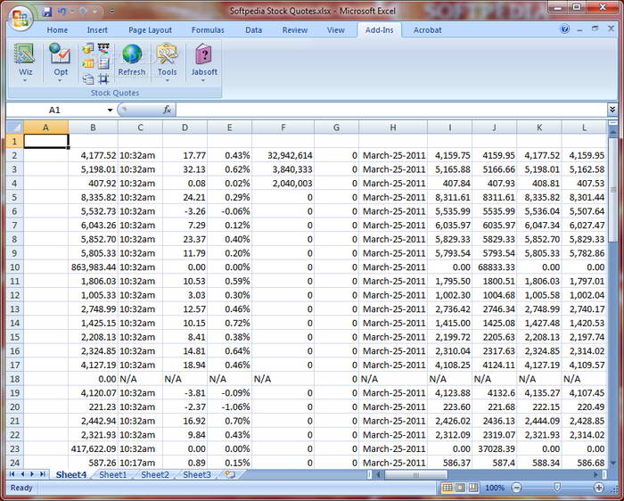 Stock Quotes for Excel