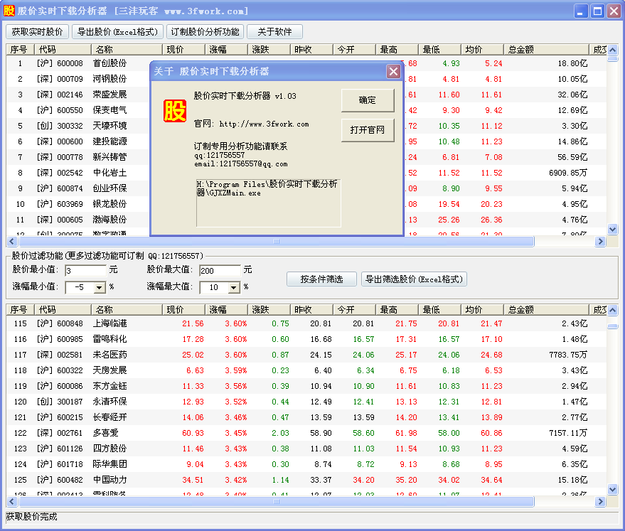 股价实时下载分析器