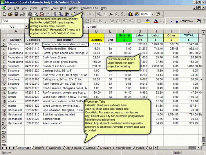 RemodelCost Estimator for Excel