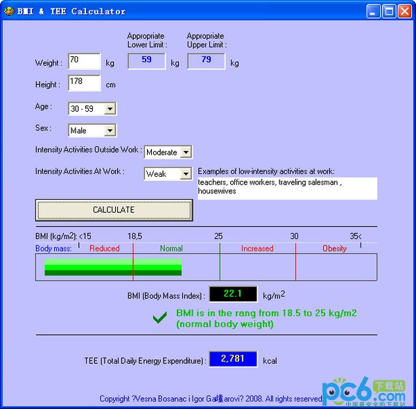 热量计算器(BMI &amp; TEE Calculator)