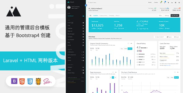 HTML和Laravel响应式通用后台管理模板框架--Mooli